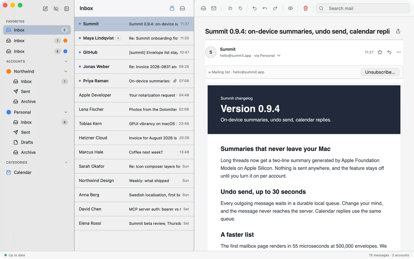 Summit with the compact message list, light theme